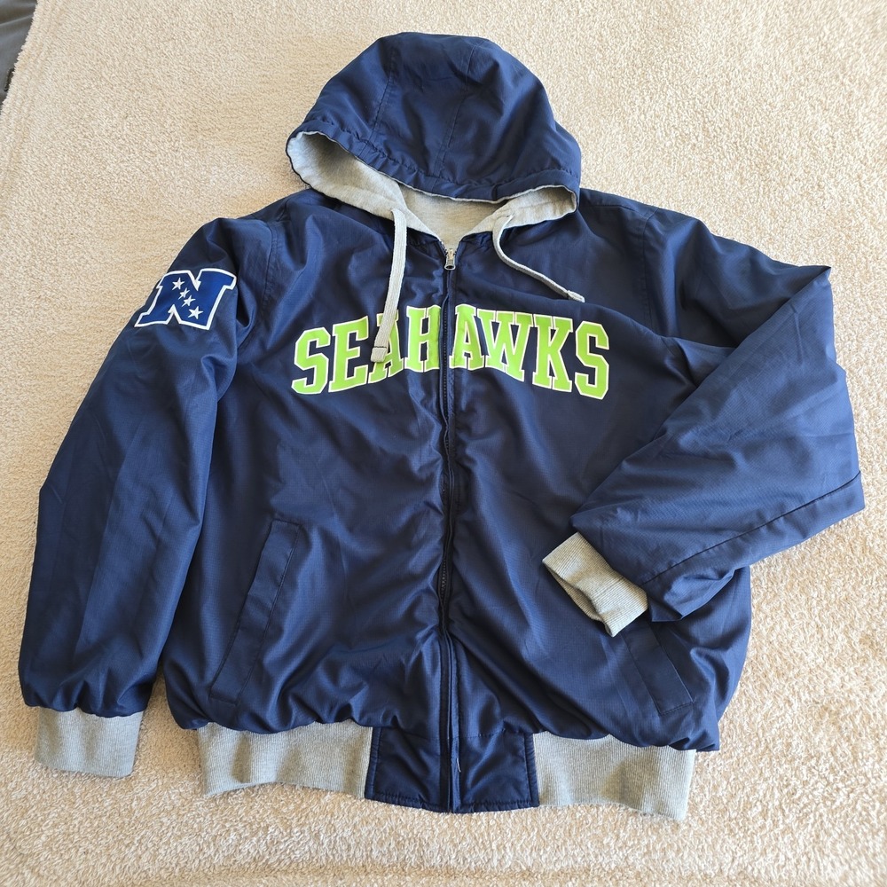 NFL Seattle Seahawks Reversible Jacket Men's Size L Navy Gray Hooded